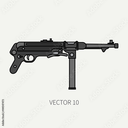 Line flat color vector military icon - machine gun. Army equipment and armament. Legendary retro weapon. Cartoon style. Assault. Soldiers. War. Illustration and element for your design and wallpaper.