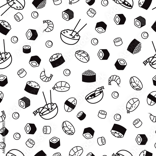 Vector bw seamless sushi pattern
