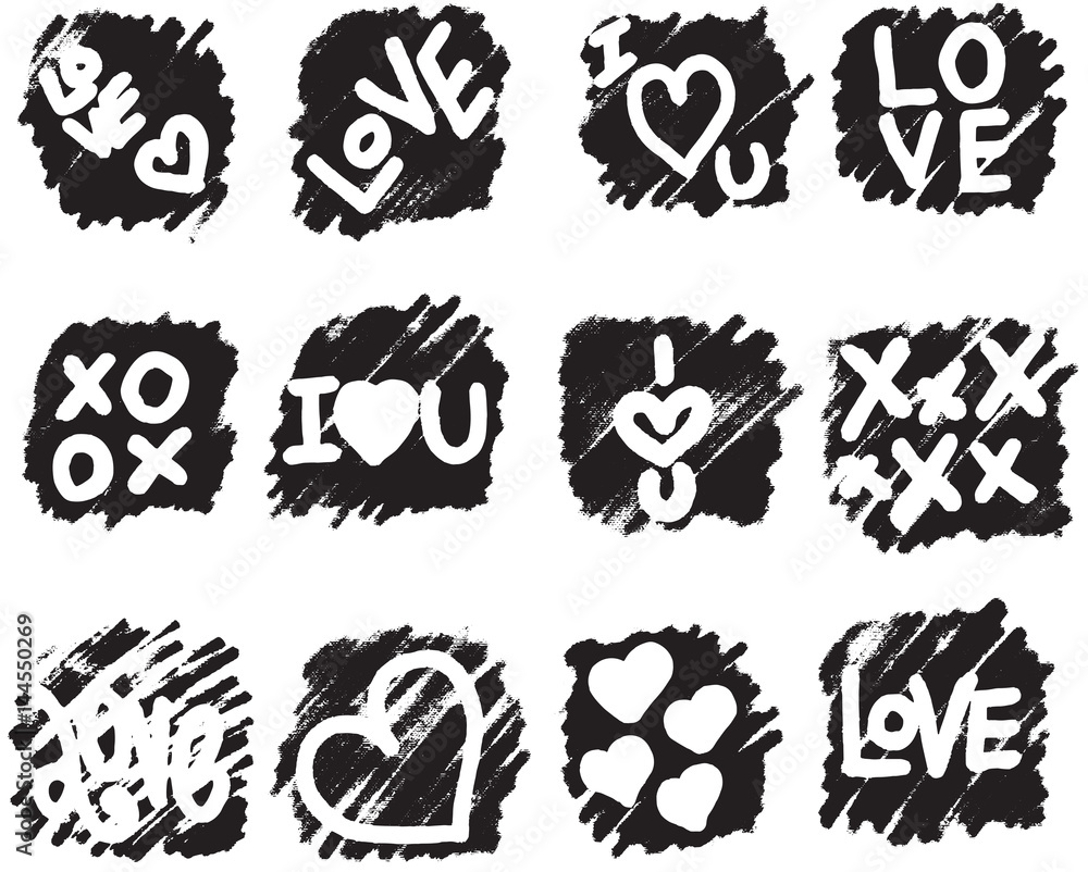 Fototapeta premium Square Shape Scribble Sketch Love Hearts 