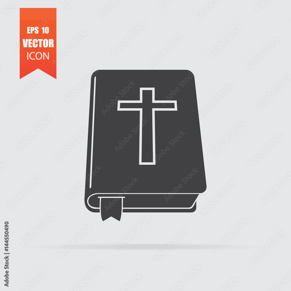 Bible icon in flat style isolated on grey background. Bible icon in flat style isolated on grey background.