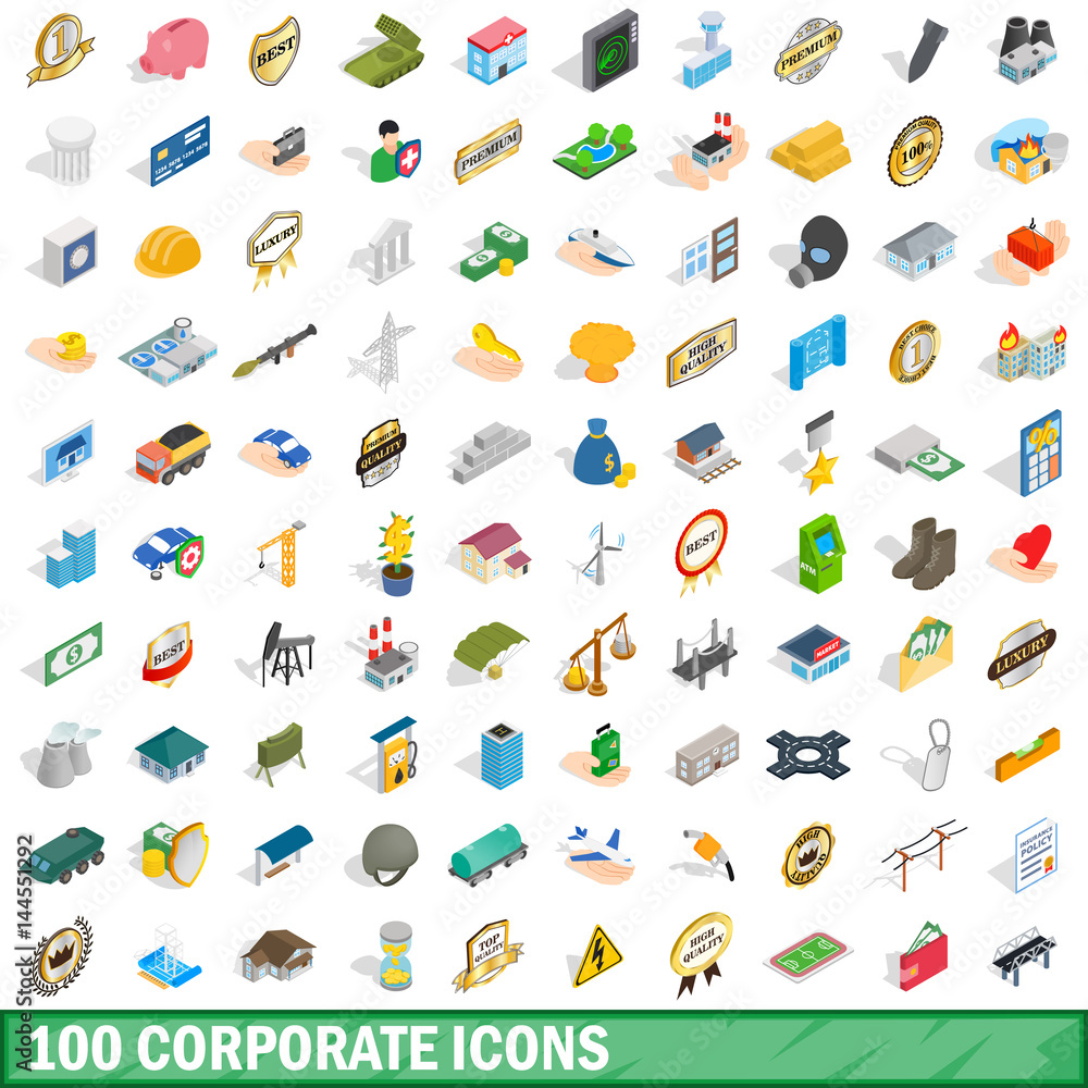 100 corporate icons set, isometric 3d style 100 corporate icons set, isometric 3d style