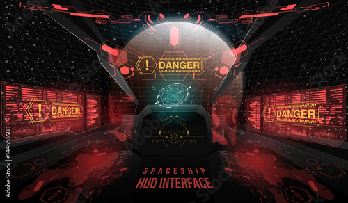 View from the cockpit spaceship. Head-up display elements for the Spaceship interface. Template UI for app and virtual reality.