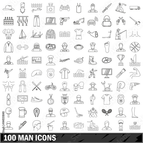 100 man icons set  outline style