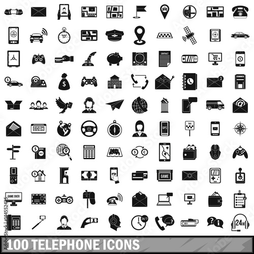 100 telephone icons set, simple style 