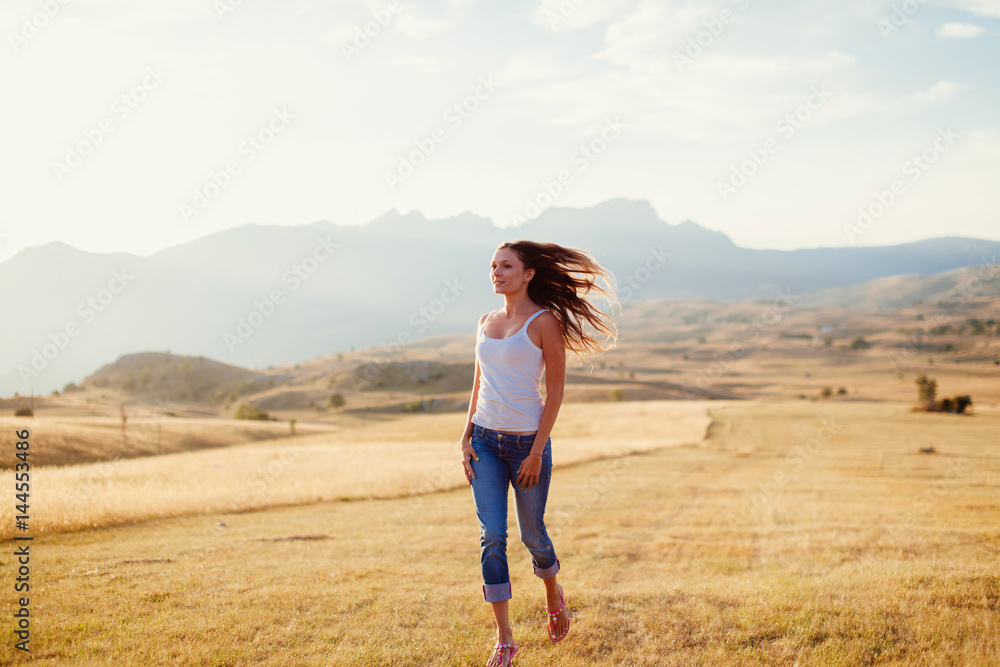 sexy woman run happily countryside sexy woman run happily countryside