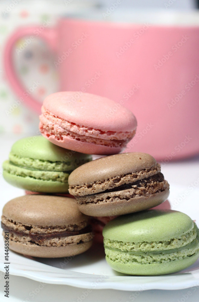 Mix of multicolored French macarons