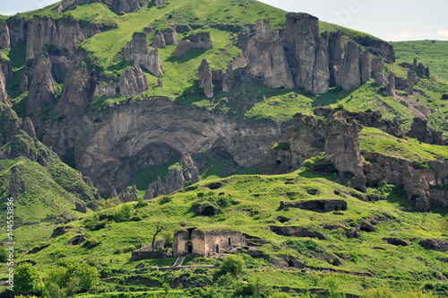 Mountain slope and ruins. Goris, Armenia