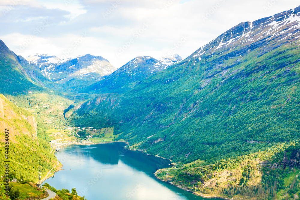 View on Geirangerfjord from Flydasjuvet viewpoint Norway View on Geirangerfjord from Flydasjuvet viewpoint Norway
