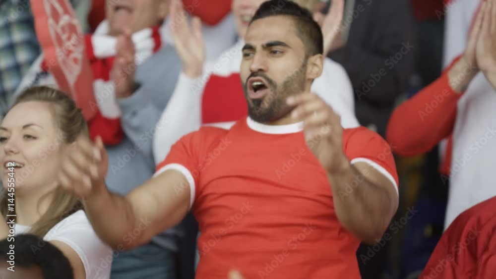 Excited supporter in sports crowd, celebrating & cheering on his team Excited supporter in sports crowd, celebrating & cheering on his team