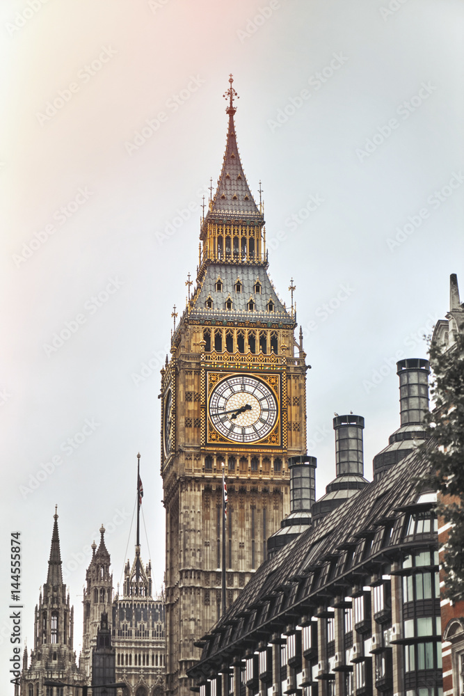 Big Ben against cloudy sky, London, UK