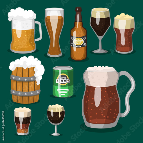 Alcohol beer vector illustration refreshment brewery and party dark beverage mug frosty craft drink.