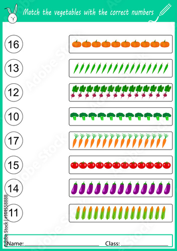 match the vegetables with the correct numbers