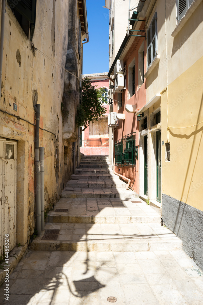 Old tradiotional street at corfu island, Greece