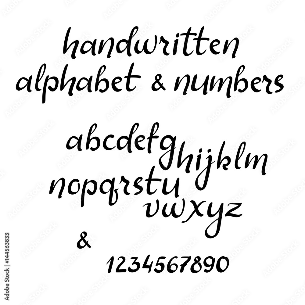 Handwritten alphabet and numbers. Vector brush style font. Handwritten alphabet and numbers. Vector brush style font.