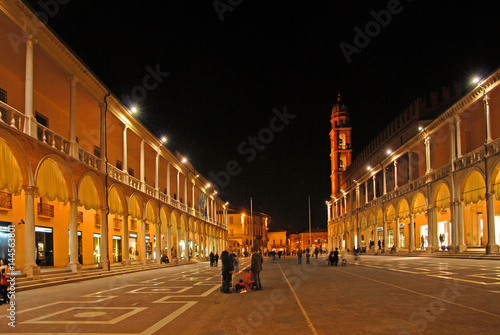Italy. Faenza the medieval People square at night.