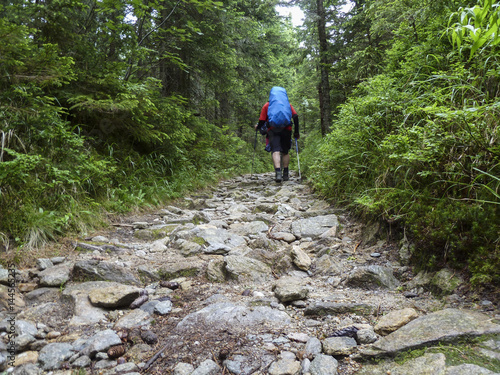 Pilgrim-hiker on a rugged old pilgrim route to Mariazell, Austria