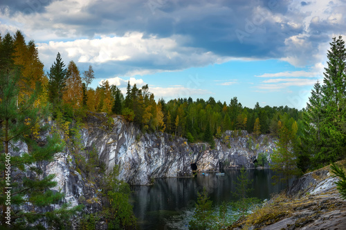 Ruskeala is a marble canyon. Marble quarry. Karelia.