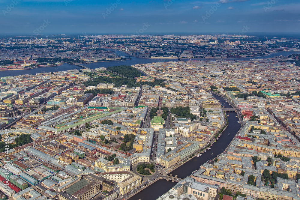 City with a helicopter. Center of St. Petersburg. City from the top. SPb.
