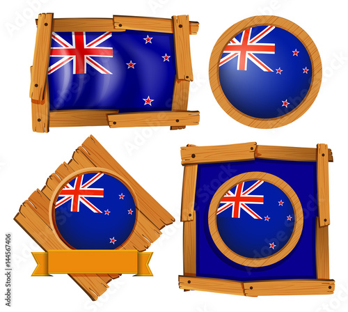 New Zealand flag on round and square badges