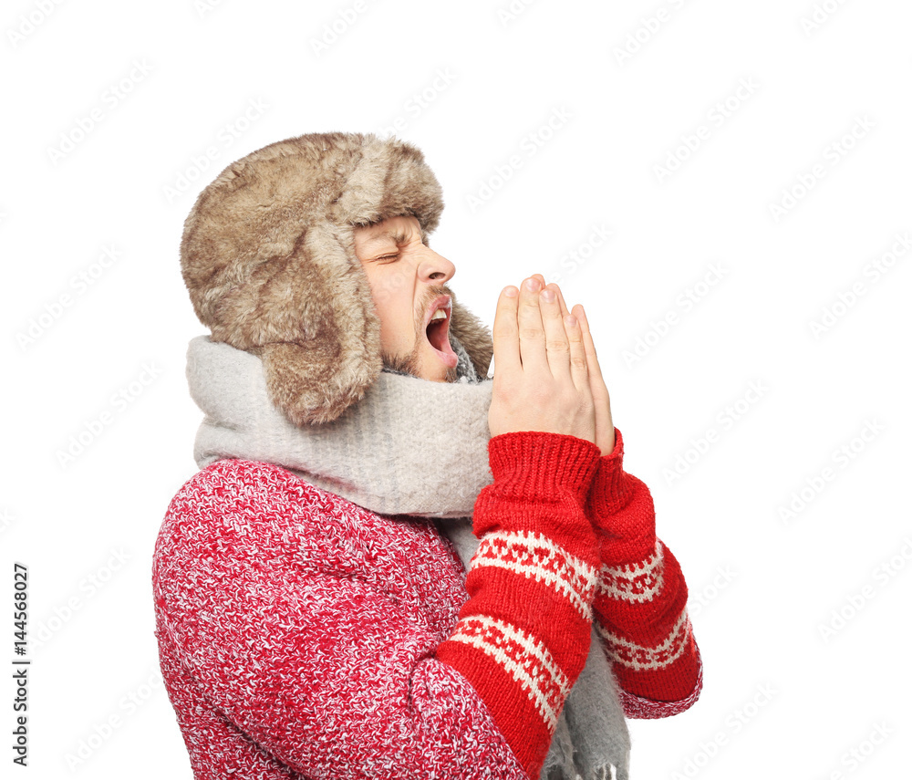 Young ill man on white background Young ill man on white background