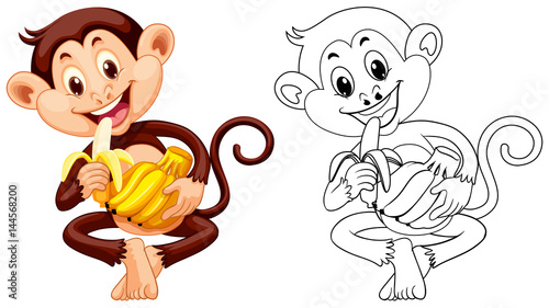 Animal outline for monkey eating banana