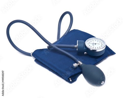Manual blood pressure sphygmomanometer isolated on white background