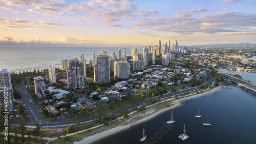 Aerial view of Surfers Paradise Gold Coast at sunrise