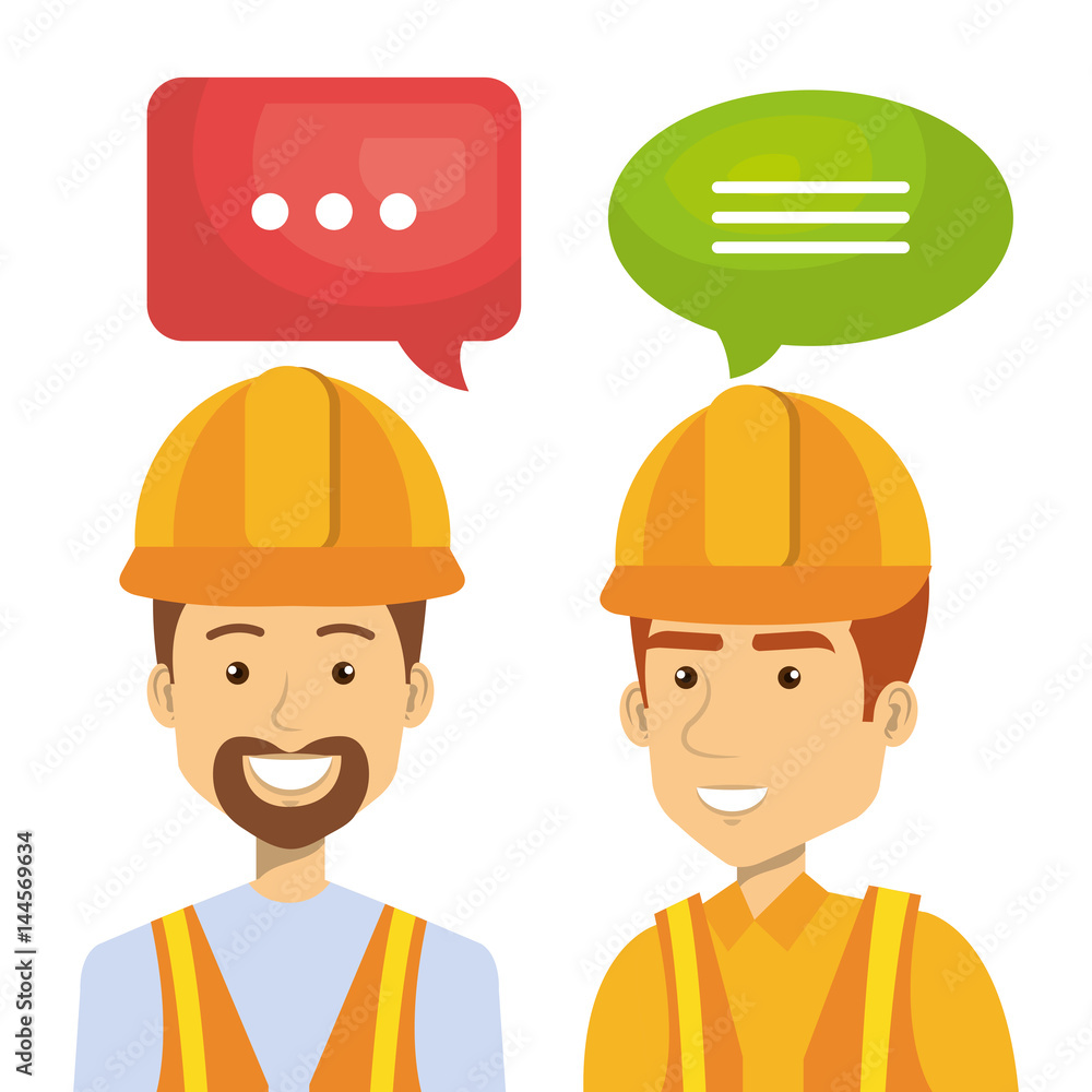 professional construction people characters talking vector illustration design