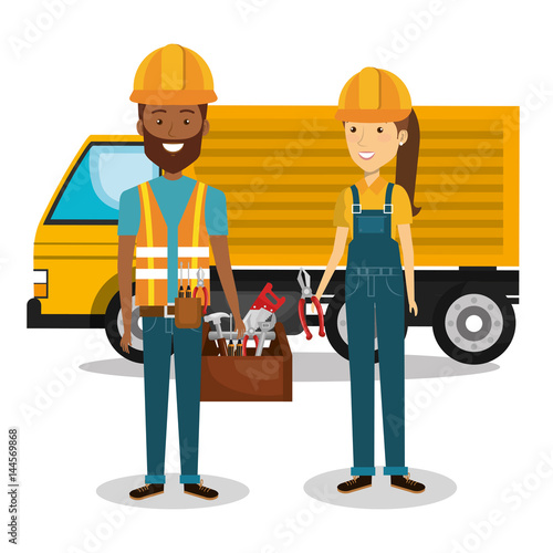 professional construction people characters vector illustration design