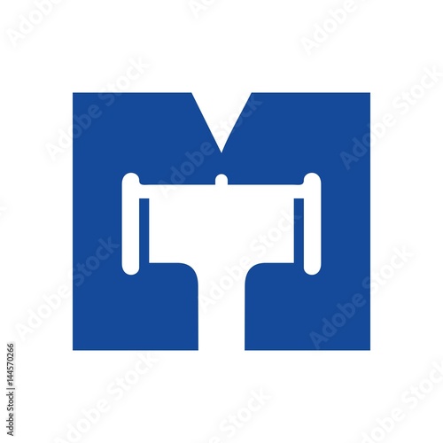 letter M and gavel logo vector. hammer logo.