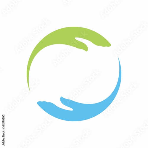 two hand logo vector. help and care symbol.