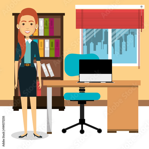 businesswoman in the office avatar character icon vector illustration design