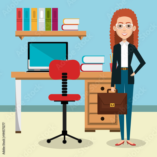 businesswoman in the office avatar character icon vector illustration design