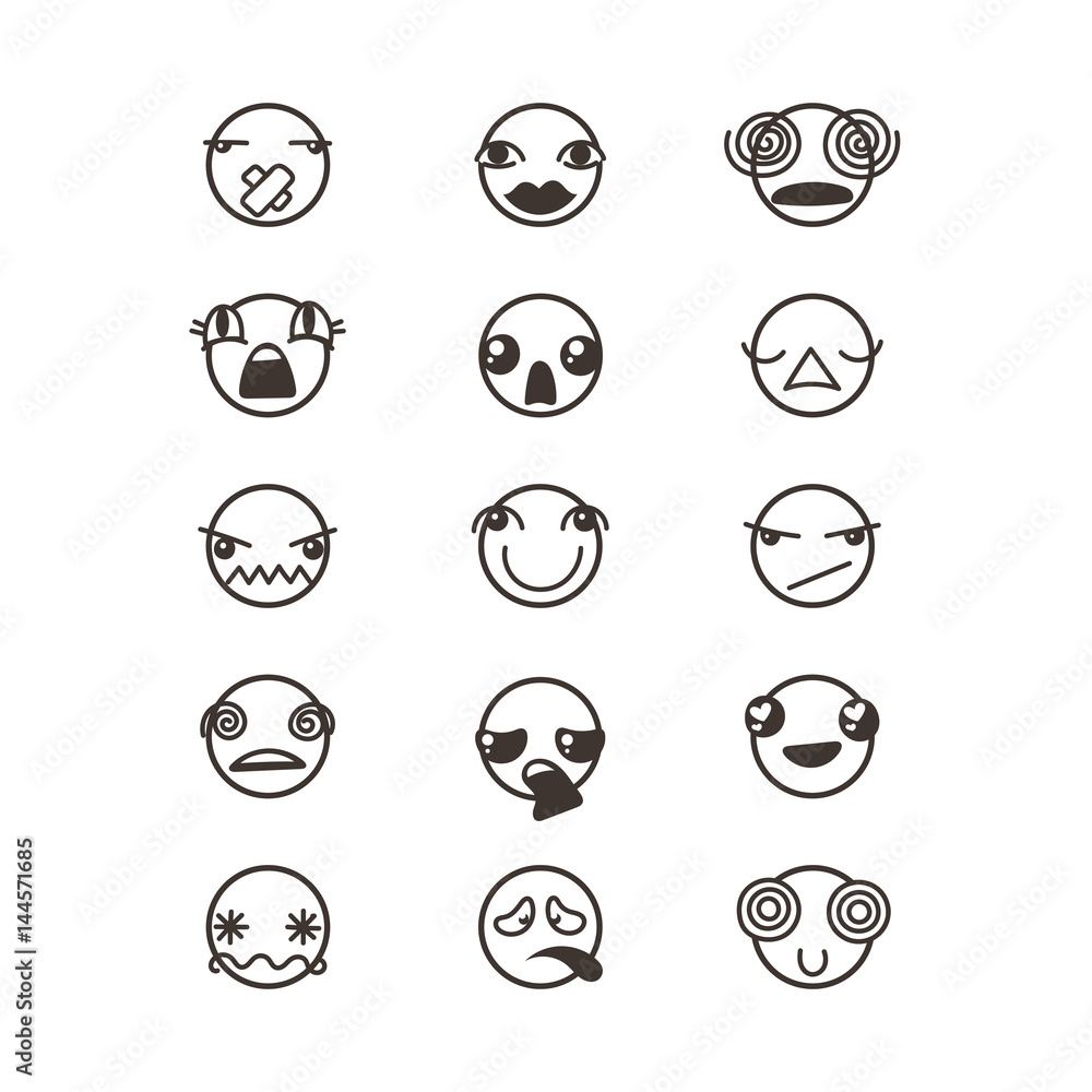 Set of cute lovely kawaii emoticon. Set of cute lovely kawaii emoticon.