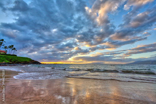 Beautiful and deep sunset at Wailea Beach in Wailea Maui Hawaii