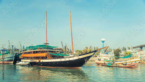 Old wreck Ship Harbor fishing and travel boat stranded. Thailand. © Flash Vector