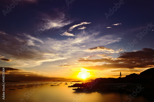 Quadro su tela Puesta de sol en la ría de Vigo, galicia, España