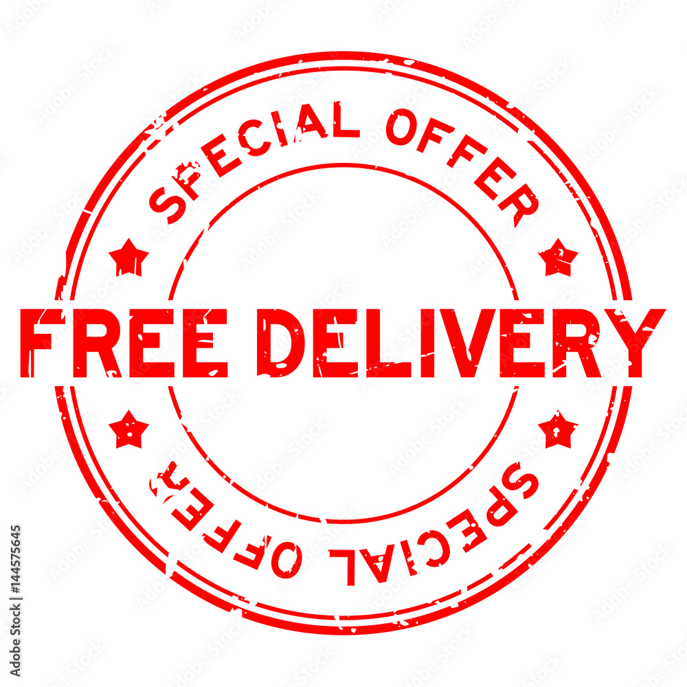 Grunge red special offer free delivery round rubber seal stamp on white background Grunge red special offer free delivery round rubber seal stamp on white background