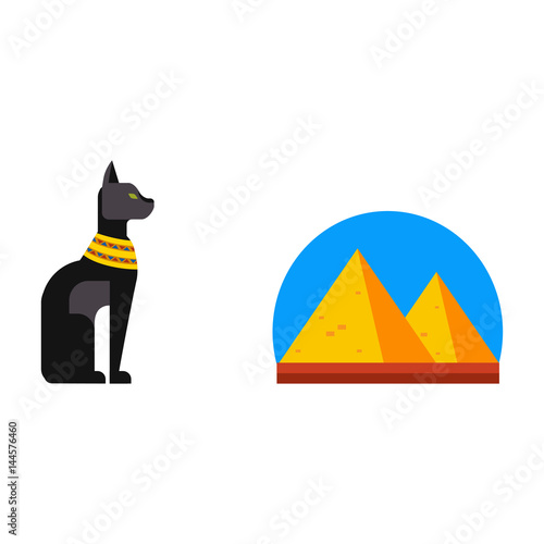 Vector flat design egypt pyramid travel icon sacred animal element illustration.