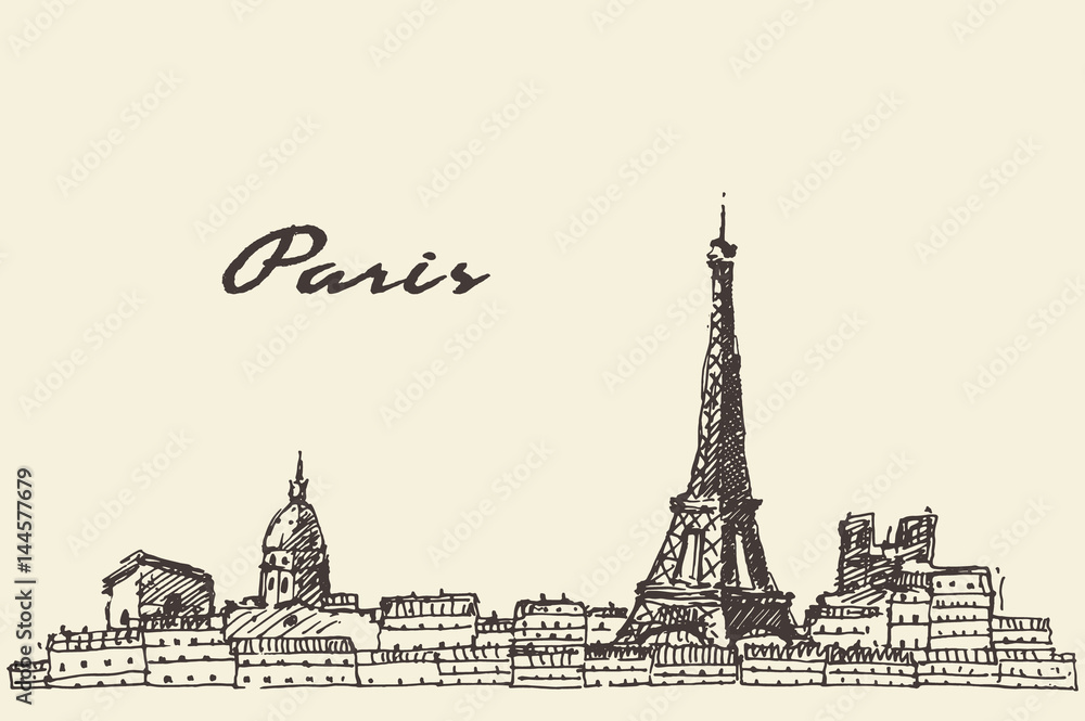 Paris skyline France illustration hand drawn
