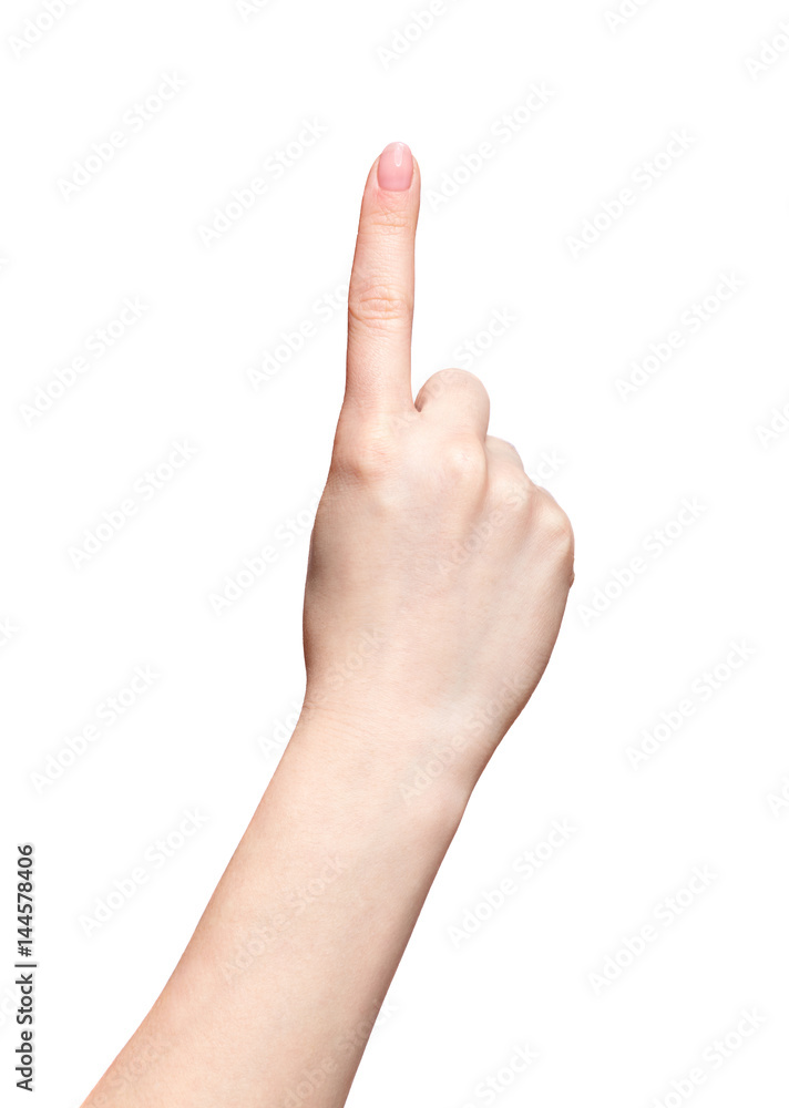 Female hands with woman's professional natursl pink nails manicure on white Female hands with woman's professional natursl pink nails manicure on white