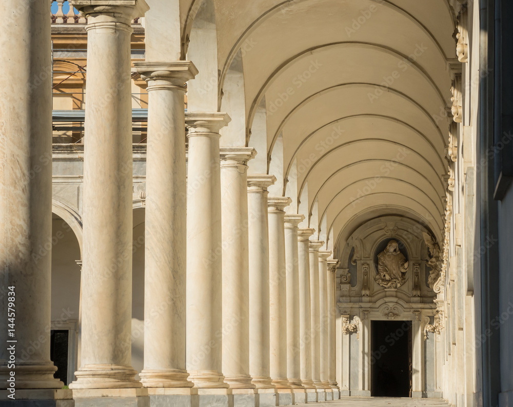 Napoli, Italy. The colonnade of the Charterhouse of San Martino