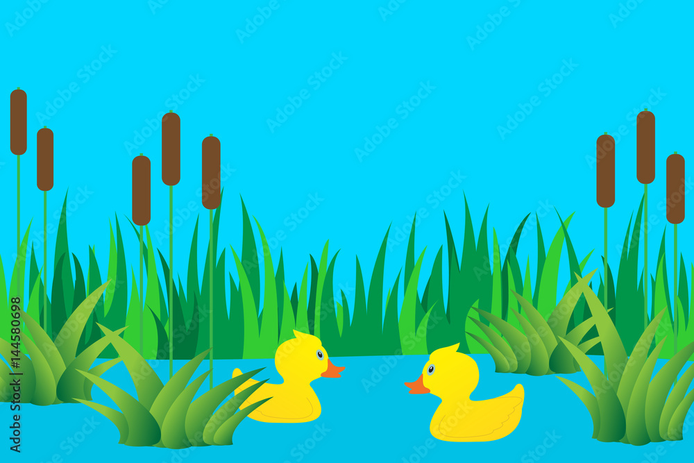 Ducklings in lake.
