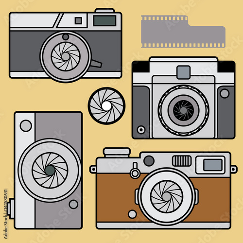 Retro vintage photo cameras set.