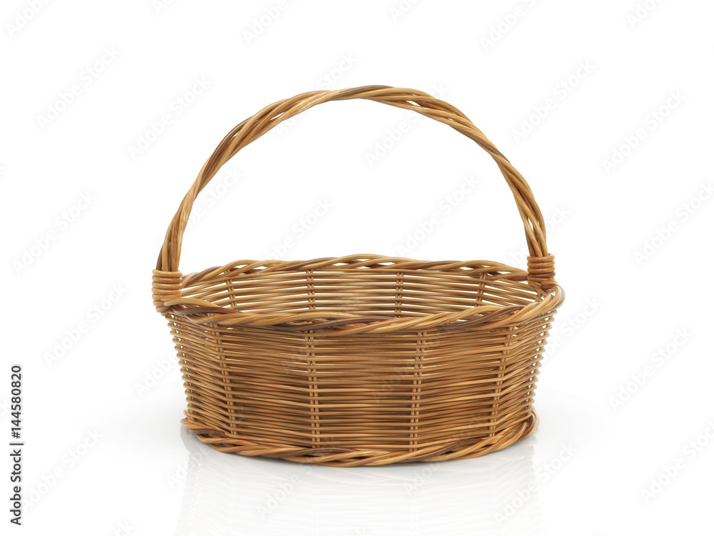 Empty wooden basket on white background. 3d illustration