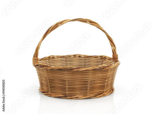 Empty wooden basket on white background. 3d illustration