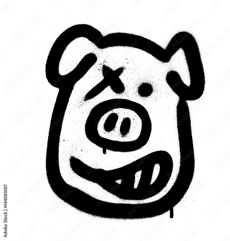 Graffiti pig emoji sprayed in black on white Graffiti pig emoji sprayed in black on white