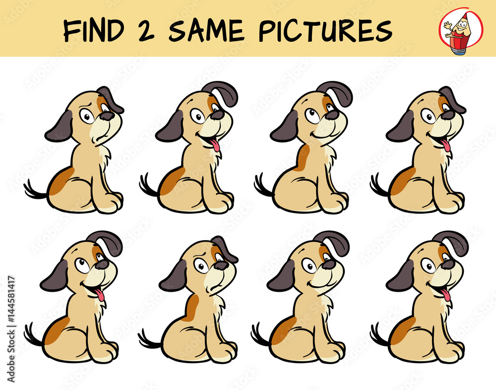 Set of puppies. Find two same pictures. Educational game for children ...