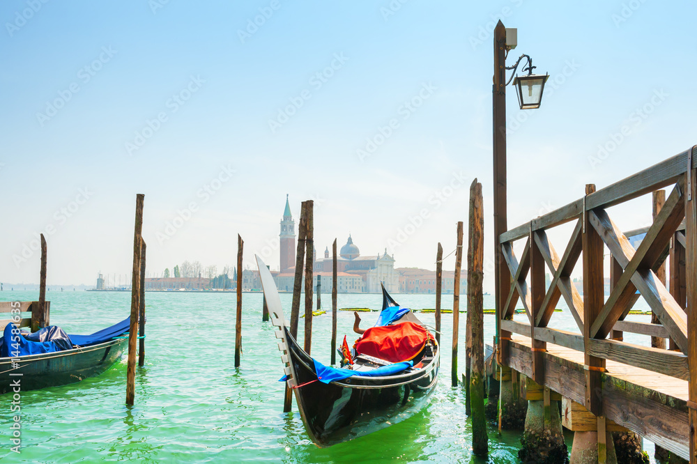 Gondolas on Grand canal in Venice, Italy.