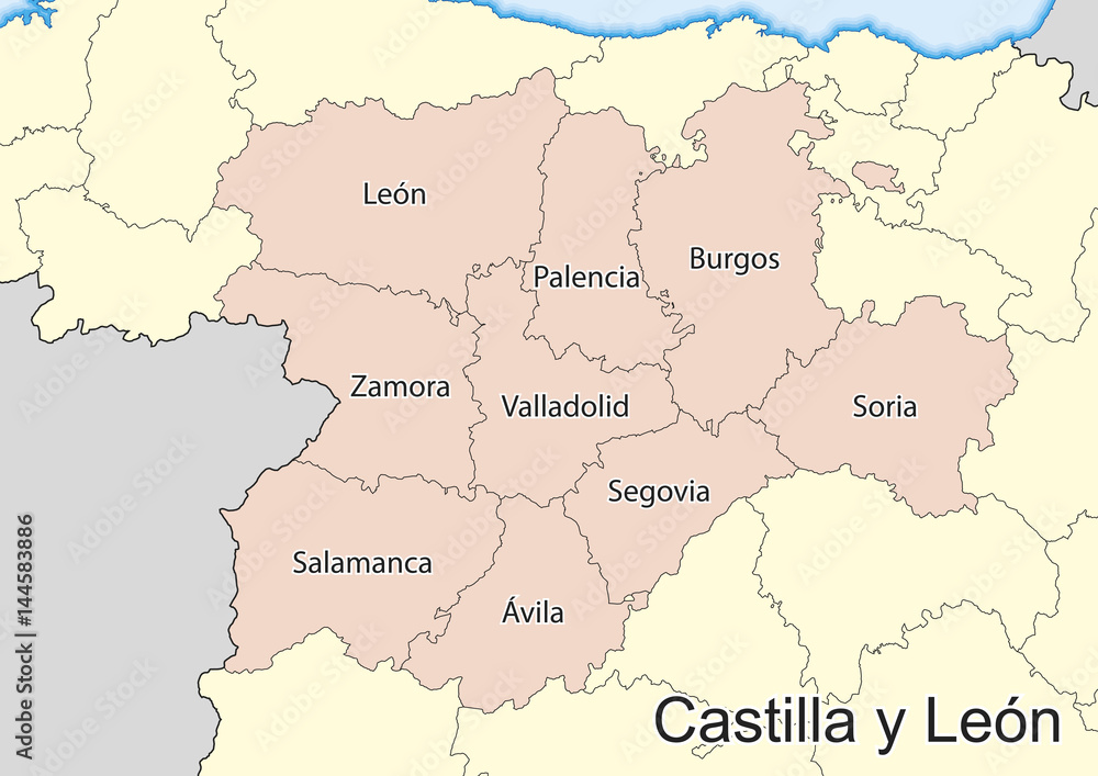 Vector map of the spanish autonomous community of Castilla y Leon